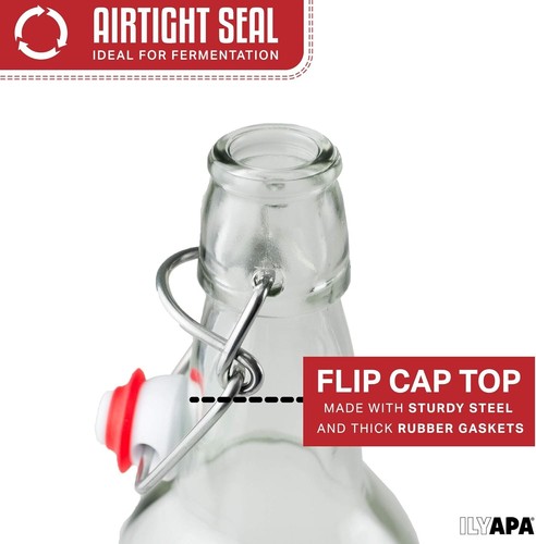 16 oz Clear Glass Bottles - Swing Top for Home Brewing & Fermentation - 12 Pack - Picture 6 of 9