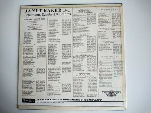 JANET BAKER Schuman Schubert Brahms Martin Isepp Piano 12" Vinyl Record - Bild 2 von 4