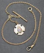 9" Gold Filled Double-Pocket Watch Chain w/ Masonic Fob - Vintage