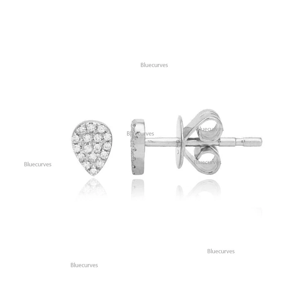 Aretes con tachuelas naturales de diamantes de pera pequeña de oro macizo de 14 k Foto 3 de 4