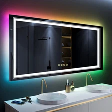 Bathroom LED Vanity Mirror Dimmable Anti-fog Smart RGB Backlit + Front Light US
