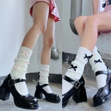 Ribbed Knit Leg Warmer Japanese JK Women Bowknot Ruffled Short Ankle Socks