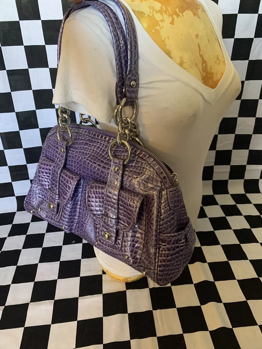 KATHY VAN ZEELAND Logo Lavender PURPLE Handbag CROCODILE Purse Metal STUDS Bag