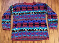 Vintage Geometric Ski Sweater Neon Nuggets Large