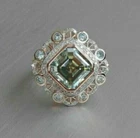 Asscher Aquamarine & Vintage Art Deco Lab Created Diamond 14KWhite Gold FN Ring