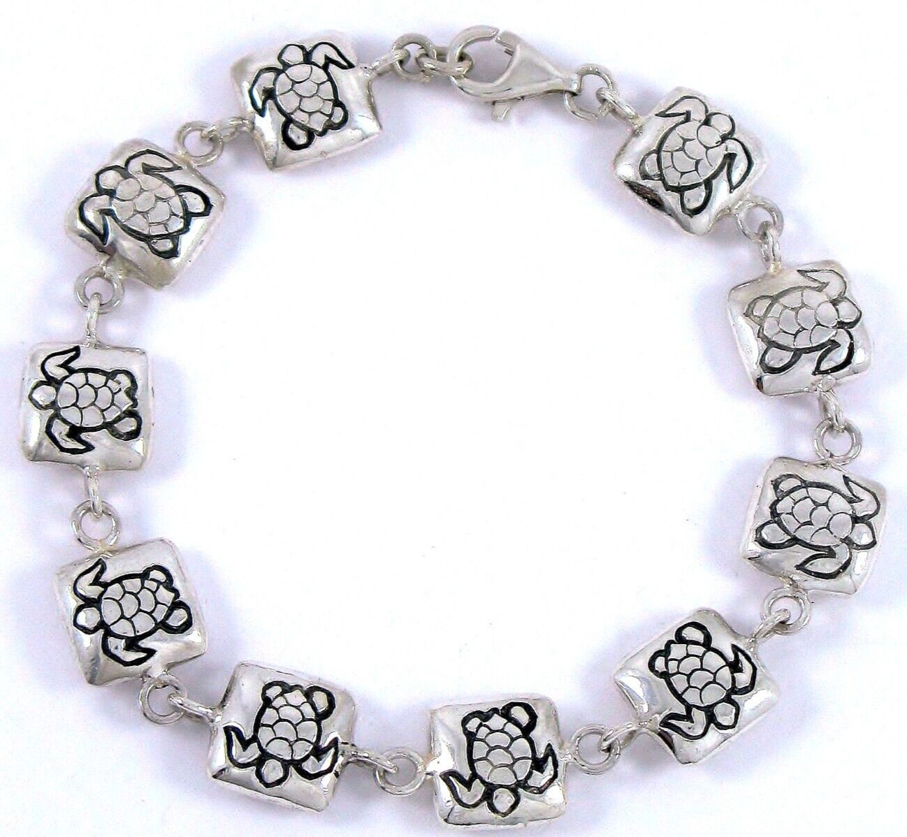 Solid Sterling Silver 925 Sea Turtle 7" Bracelet … - image 2