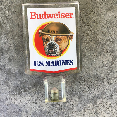 Vintage Budweiser U.S. Marines Beer Tap Handle Acrylic Helmet Dog