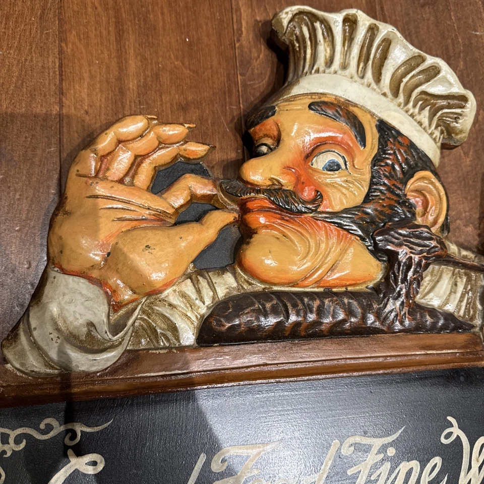 "Letrero 3D de madera usado - buena comida vino fino 18 1/2"" de ancho X 15 1/2"" de alto" Foto 3 de 4