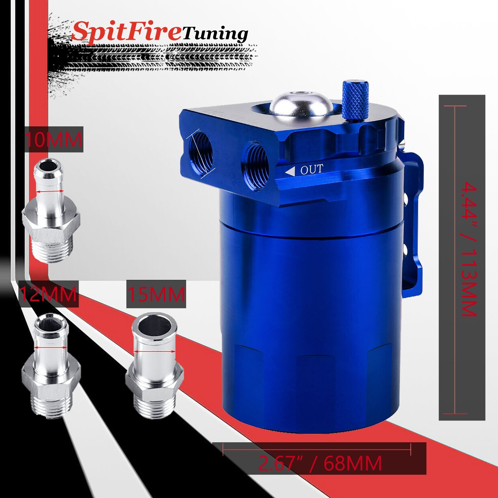 Oil Catch Can Reservoir Baffled Tank Breather Filter Universal Blue Fits Bentley