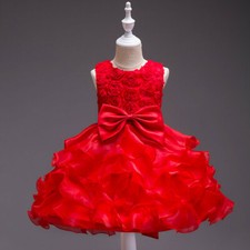Girls Kids Layered Tulle Dress Princess Bridesmaid Birthday Party Tutu Gown