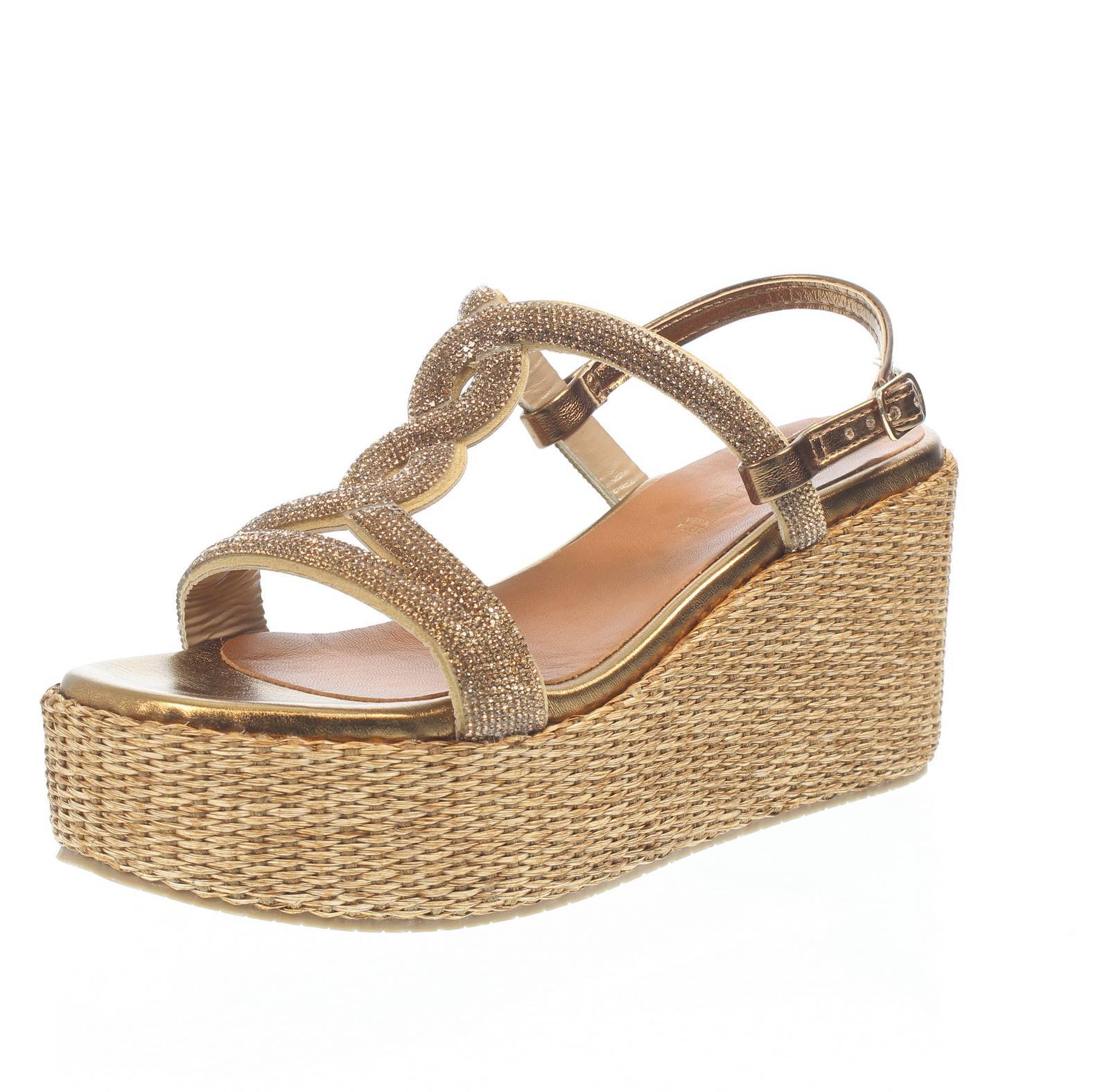 Cafe' Noir Sandali Plaetau Con Zeppa Oro - Taglia 39 Scarpe Donna Sandali Zeppa