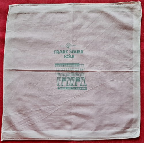 HANDKERCHIEF VINTAGE AUTHENTIC GERMANY COLOGNE FRANZ SAUER WHITE COTTON 11" - Picture 1 of 3