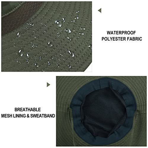 Men Sun Hat UV Protection Wide Brim Summer Hat Waterproof One Size Army Green - Picture 3 of 7