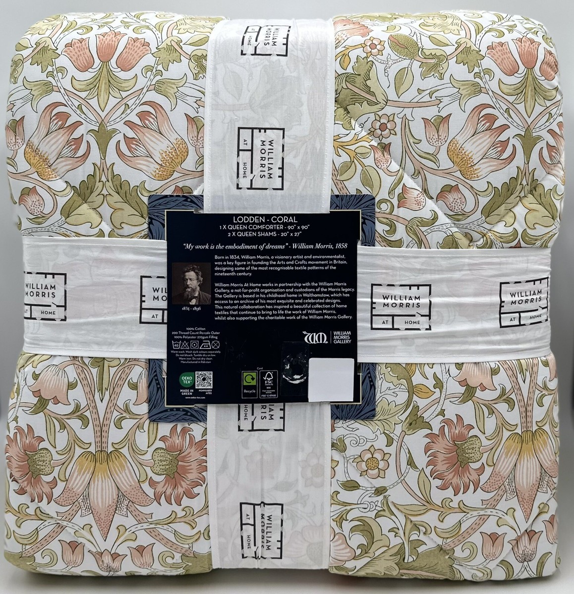 William Morris Home LODDEN QUEEN Comforter & Shams Set ~ Coral | eBay