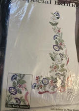 Vtg Set 2 Bucilla Blue & Violet Bouquet Stamped Pillowcases for Crewel embr.