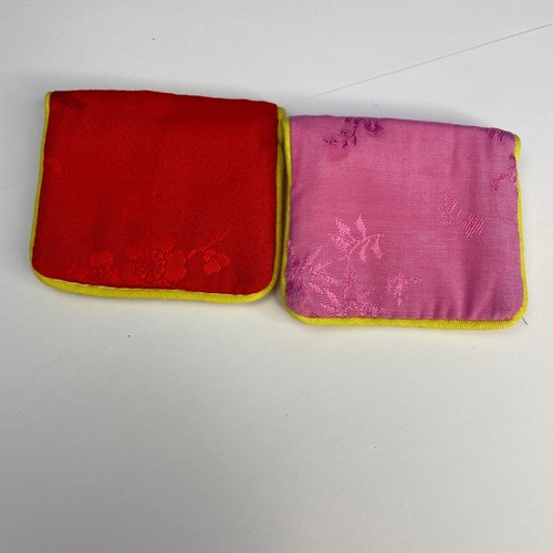 Coppia Sacchetti Seta Cinese Gioielli Bracciale Rosa Rosso 2,5 Pollici Giallo Snap Lotto - Foto 5 di 8