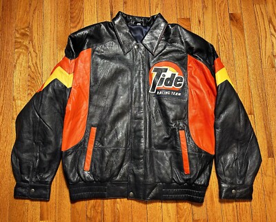 Tide Racing Jacket VINTAGE TIDE RACING TEAM STITCHED LEATHER JACKET Ricky Rudd Coat NASCAR ...