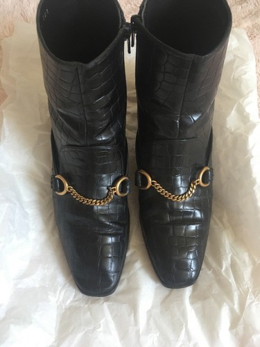 Stella McCartney Black Croc-Embossed Chain Buckle Ankle Boots: Size: 38.5 - Picture 24 of 24
