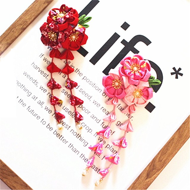 Japanese Style Sakura Hair Clip for Kimono Accessory Cute Tassel Girl