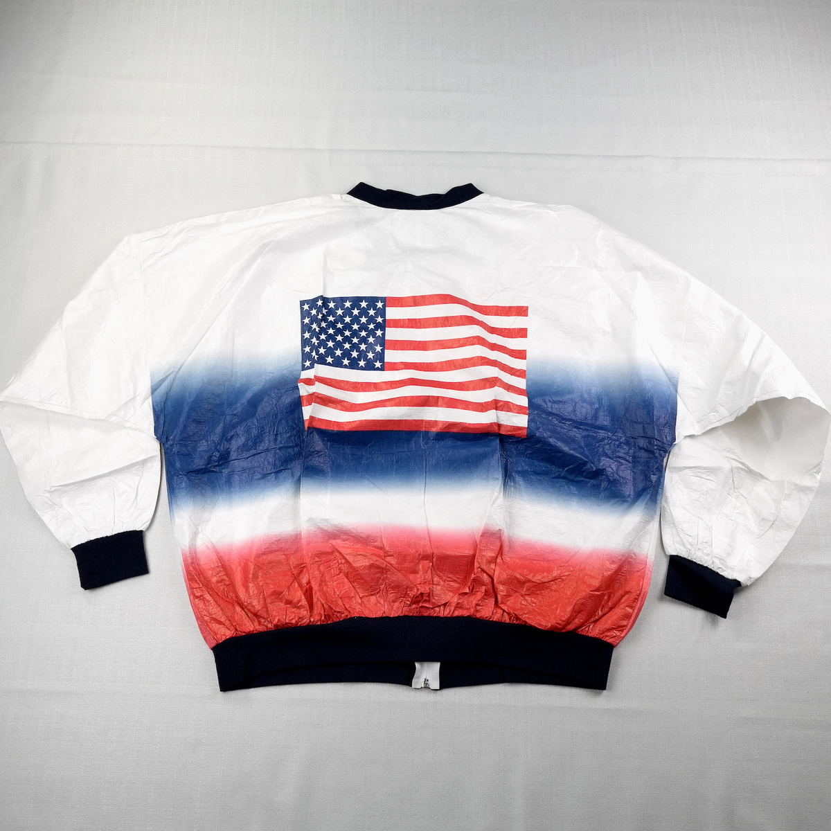 Vintage Tyvek USA Jacket XXL Paper Flag Windbreaker Leslie Jordan