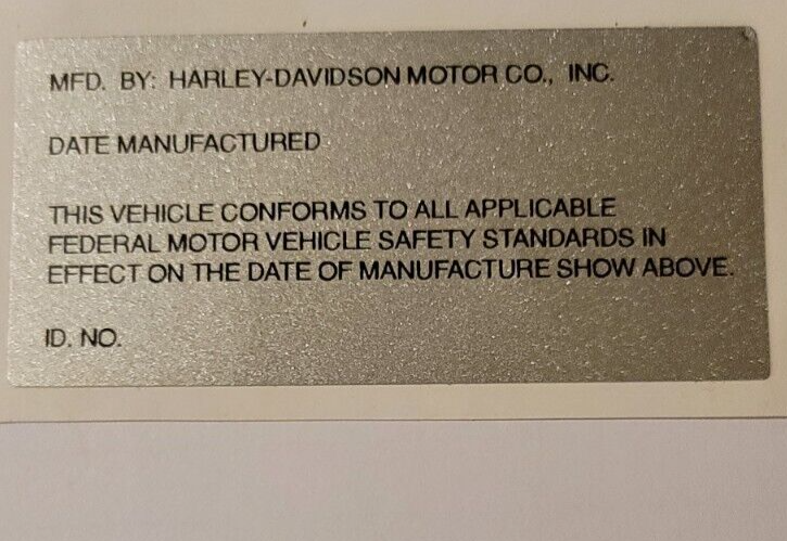 ANY / ALL Street Harley-Davidson Models ID VIN Decal for Frame