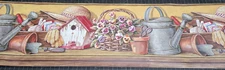 Garden Themed Wallpaper Border Rustic Floral & Gardening Tools KE5029B