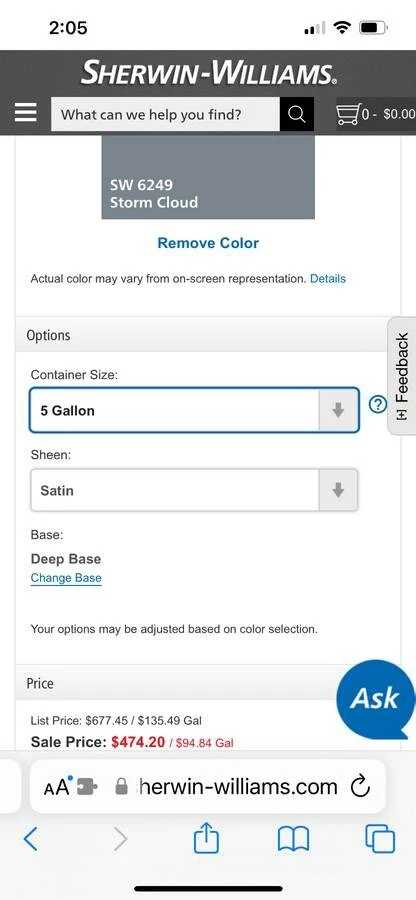 NUEVO - Pintura Top of The Line "Storm Cloud" Gris (azul) Sherwin Williams Foto 4 de 4