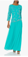 NEW J Kara Women's Scoop Neck, 3/4 Sleeve Beaded Top Long Dress, Size 18
