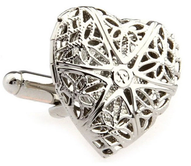 Elegante Medaglione a Cuore / Tenere Sake Argento Rodio Gemelli Da Diretta - Immagine 2 di 4