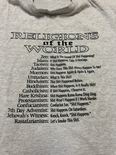 Vintage Religions Of The World Happens Shirt XL Single Stitch 90s Humor