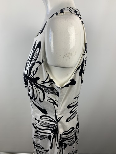Evan Picone Womens Sz 4 Black White Floral Sheath Dress Sleeveless Ruffle Hem - Picture 4 of 6