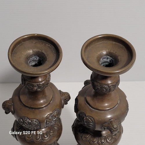 Paire de Bougeoir Chinois Signé Antique Candlesticks Bronze XIXeme - 第 22/22 張圖片