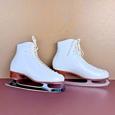 Riedell Figure Skates 220 White Leather Womens 9M USA Wilson Excel Blades VTG