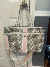 Coach Heritage Signature Large Tote Diaper Bag in Pink  Gray