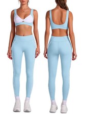 Workout Sets for Women 2 Piece Contrast Trims Twist Front Sports Bra High Wai...