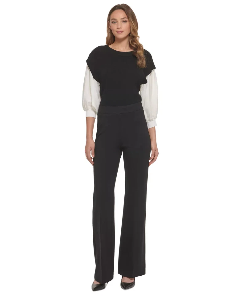Pantalones para mujer DKNY talla L suave ponte tejido tiro alto pull-on Foto 4 de 4