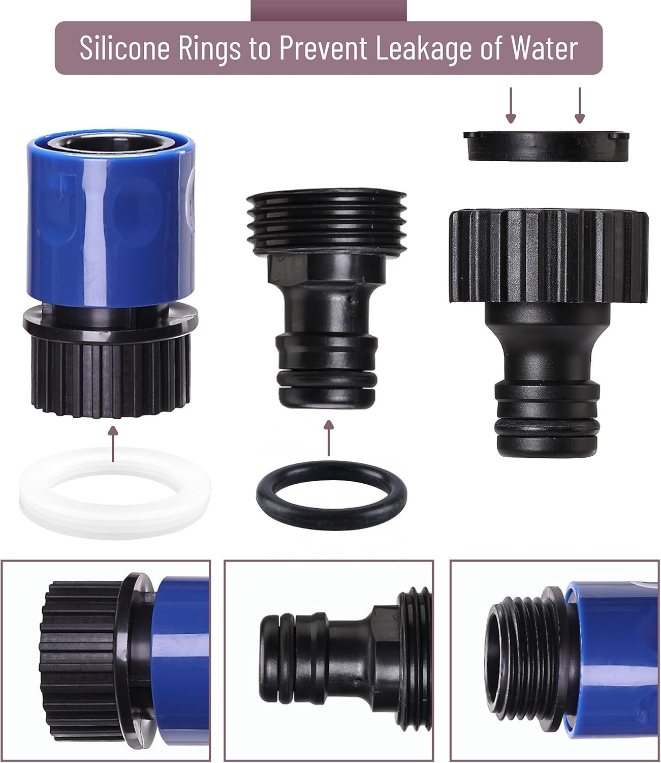 Bates- Garden Hose Quick Connectors, 4 Set, 3/4 Inch, Male and Female, Plastic H