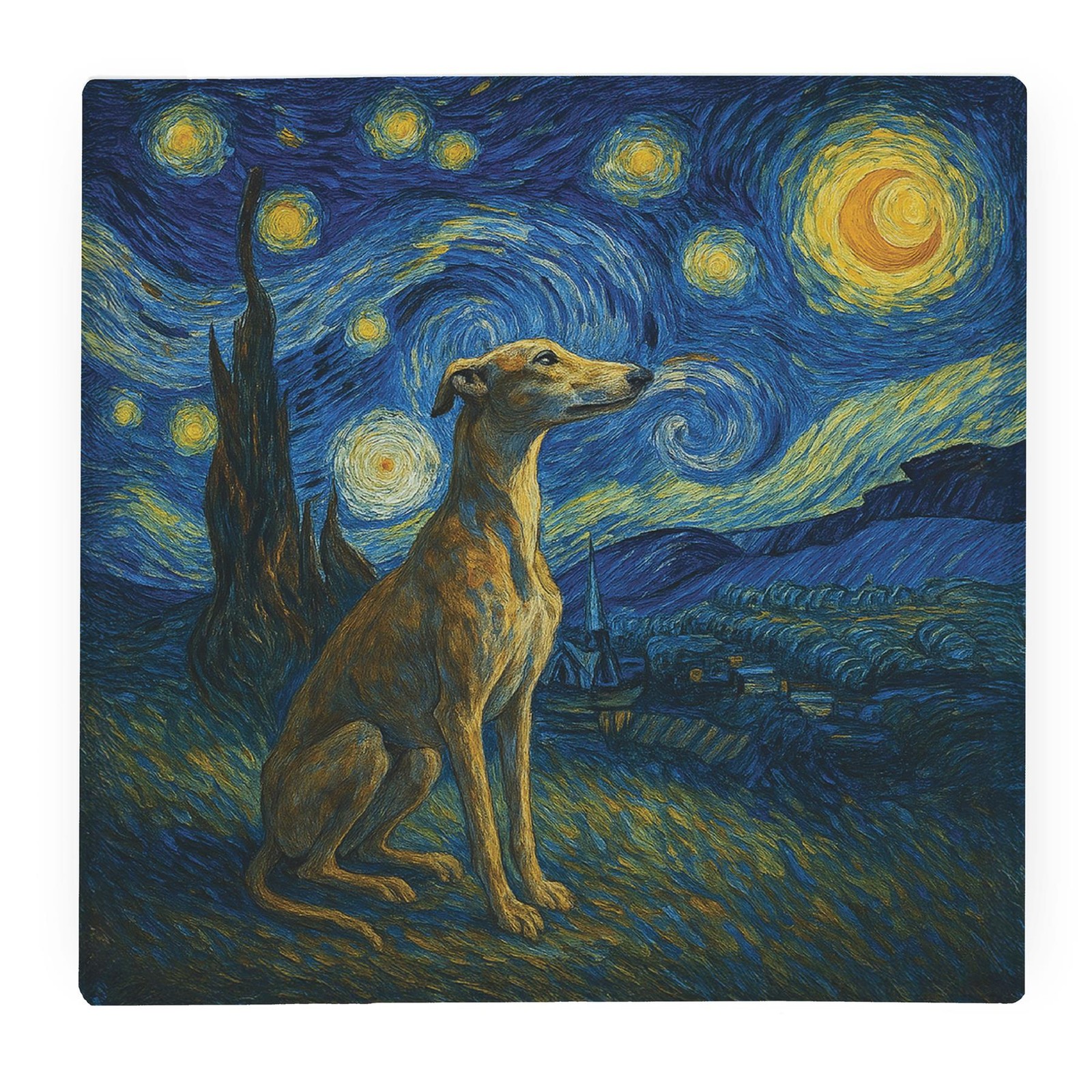 Van Gogh Greyhound Glass Worktop Protector - Large Square Board Dog Gift