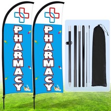 Buryeah 2 Sets Pharmacy Feather Flag Banner for Business Advertising 7 ft Pha...