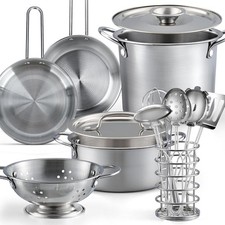13Pcs Kids Pretend Kitchen Pots Pans Set with Draining Caddy for Toddlers 3