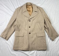 VINTAGE Campus Coat Mens 44 Beige Wool Tweed Car Coat Topcoat Made in USA 70s