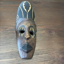 Vintage Large Wooden Hand Carved Tiki Mask Tribal Hanging Decoration 14  x3.5  