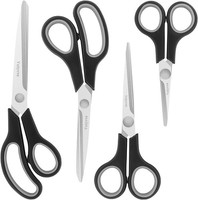 Schere Edelstahlklingen Softgriff Schwarz Grau 4Er-Set FüR Schule BüRo Zuhause