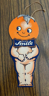Smile Soda Orange Face Drink Die Cut Cardboard Advertising Fan Pull Two sided