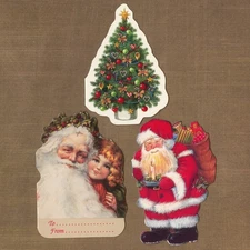 LOT OF 3 Vintage MARIAN HEATH CHRISTMAS BLANK Cards + Envelopes, Santa Girl Tree