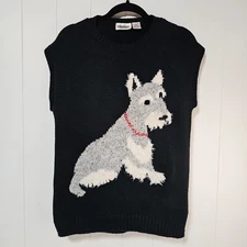 Vintage Womens Miniature Schnauzer Fuzzy Dog Sleeveless Pullover Sweater Small