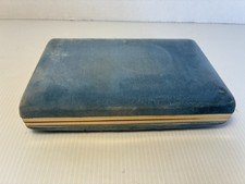 Vintage 7 Travel Jewelry Box Case Clam Shell 1960s Blue MCM Velvet Lined Travel