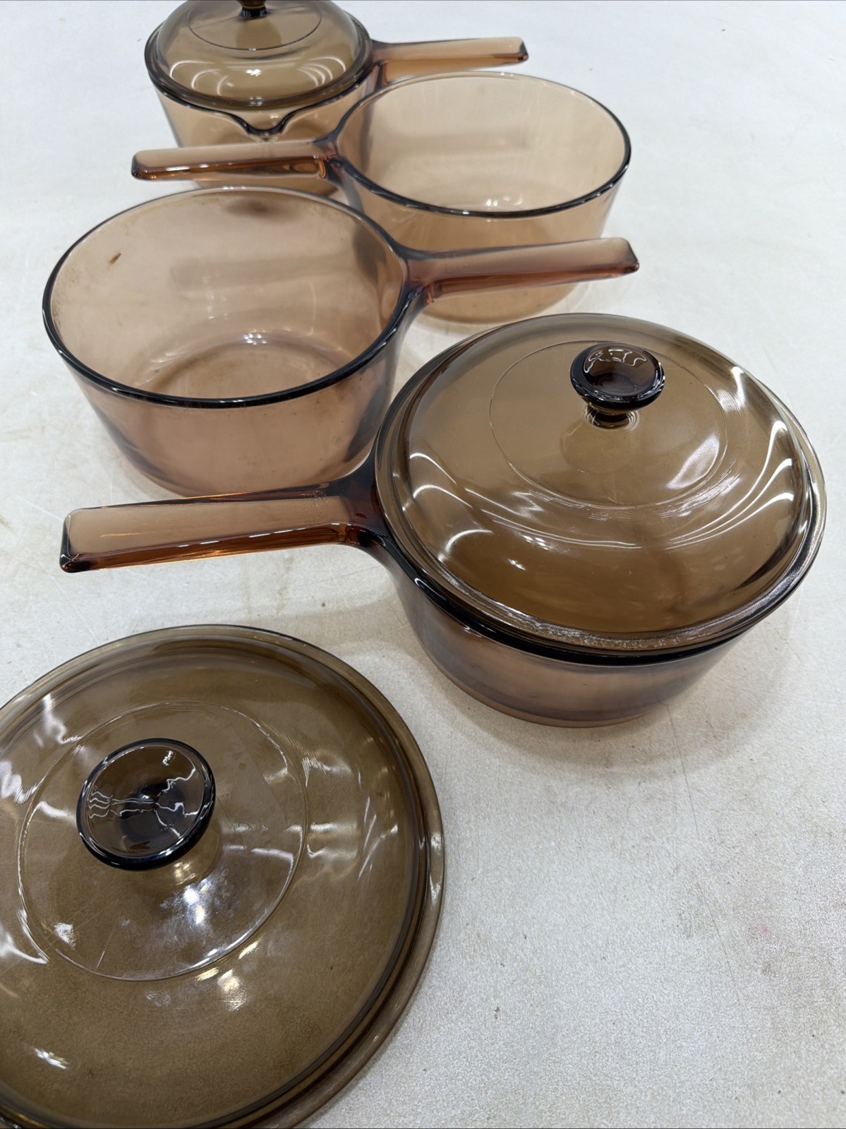 Vision Corning Pyrex Glass 7 Piece Cookware Set Pans Lids Vision France Lot