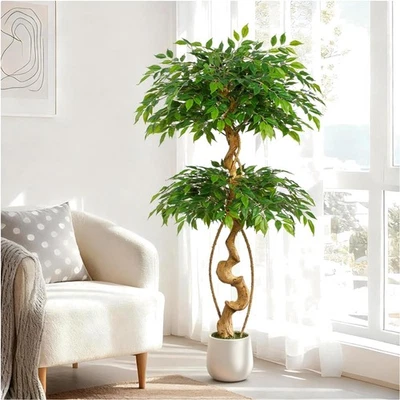 Kunstpflanze Ficusbaum groß 150cm Weiß Topf künstlich langlebig Indoor - Bild 1 von 4