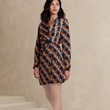 Banana Republic Factory Retro Wrap Dress 70's Geometric Print Size 8